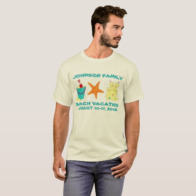 Strandurlaub Starfish Sandcastle Ecket T-Shirt (Vorne ganz)