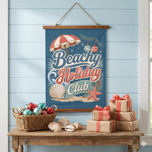 Strandurlaubsclub Retro-Küstenweihnachten Wandteppich Mit Holzrahmen