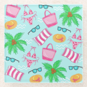 Strandutensilien im Prep-Style Bikini Palme Glasuntersetzer