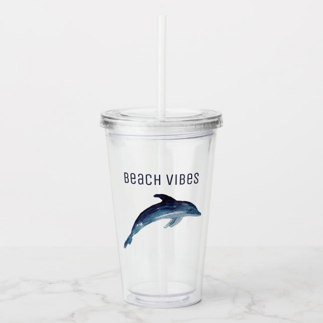 STRANDVIBEN UND WASSERFARBENER DOLPHIN Tumbler Acryltrinkbecher (Vorderseite)