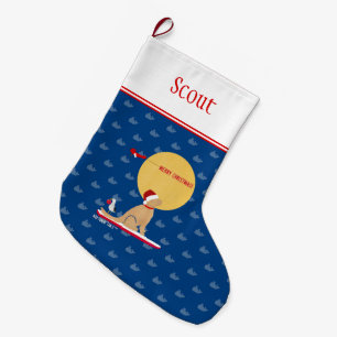 Strandwale Surfen Goldener Hund Strumpf Großer Weihnachtsstrumpf