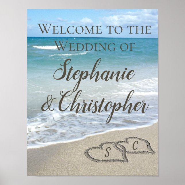 StrandWedding Monogram Herz in Sand Poster (Vorne)