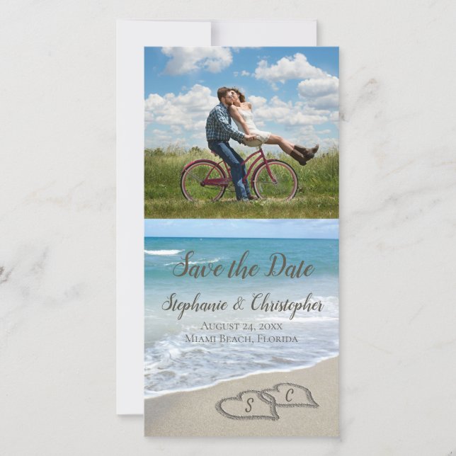 StrandWedding Monogram Herz in Sand Save The Date (Vorderseite)