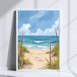 Strandweg | Ozean Aquarell Küstenmalerei Poster
