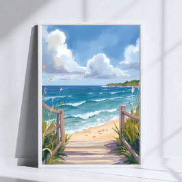 Strandweg Wasserfarbe Küsten Dünen Ozean Gemälde Poster