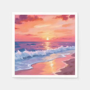 Strandwellen bei Sonnenuntergang im Meer - Gemälde Serviette