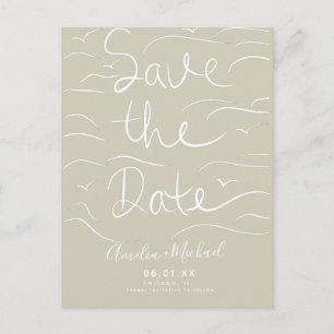 Strandwellen Handgezeichnetes Skript Save-the-Date Postkarte
