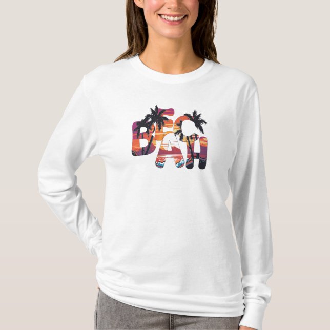 Strandwellen Palmen T-Shirt (Vorderseite)