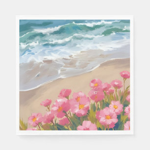 Strandwellen Wasserfarbe Rosa Floral Ufer Malerei Serviette