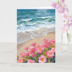 Strandwellen Wasserfarbe Rosa Florale Malerei Kart Karte