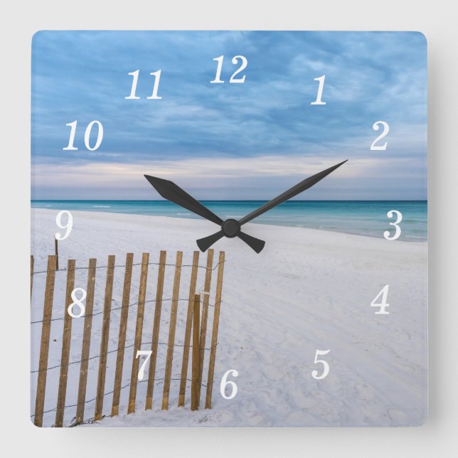 Strandzaun Morning Destin Florida Wall Clock Quadratische Wanduhr (Vorderseite)