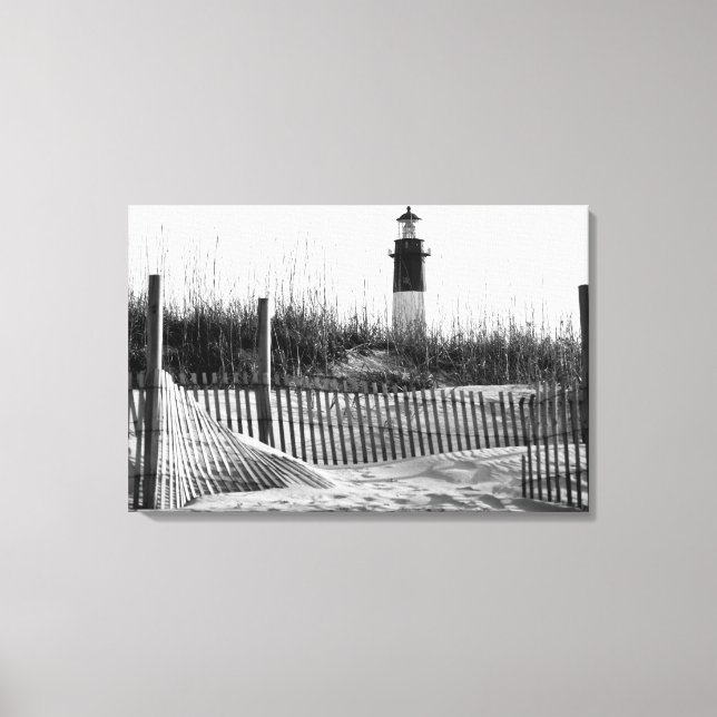 Strandzäune und Leuchtturm Leinwanddruck (Vorderseite)