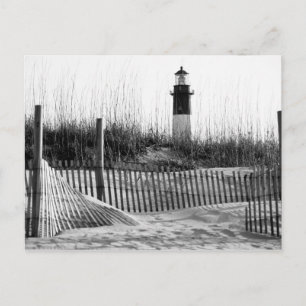 Strandzäune und Leuchtturm Postkarte