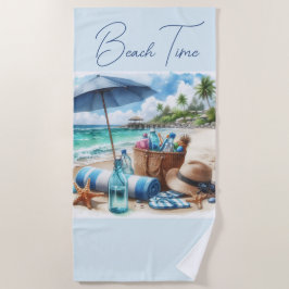 Strandzeit Blaues Strandtuch
