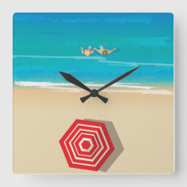 Strandzeit! Quadratische Wanduhr