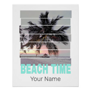 Strandzeit Vintage Pier Palmenbaum Sonnenuntergang Poster