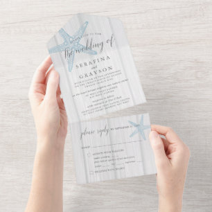 Strandziel Rustikale Hochzeit von Starfish All In One Einladung
