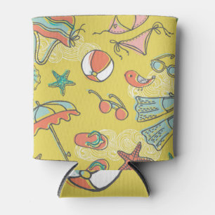 Strandzubehör: Sommernahtloses Muster. Dosenkühler