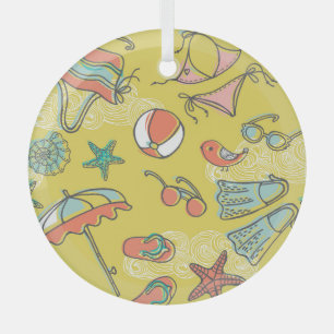 Strandzubehör: Sommernahtloses Muster. Ornament Aus Glas