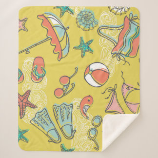 Strandzubehör: Sommernahtloses Muster. Sherpadecke