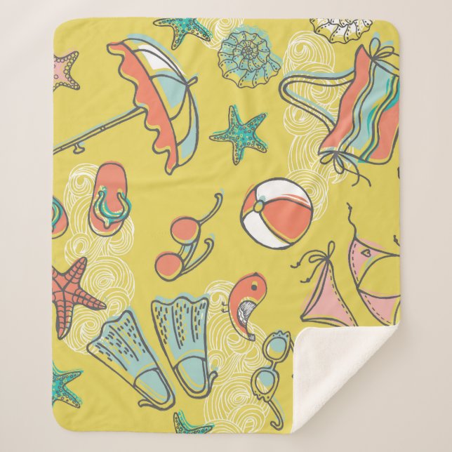 Strandzubehör: Sommernahtloses Muster. Sherpadecke (Vorderseite)