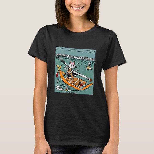 Strange Kitten Rowing Boat Cat Kitty T-Shirt (Vorderseite)