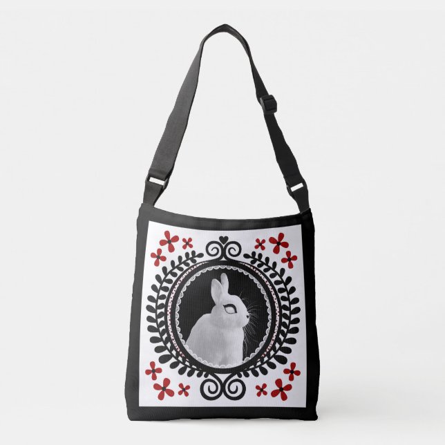 Strange White Bunny Crossbody Bag / Shoulder Tote Tragetaschen Mit Langen Trägern (Vorderseite)
