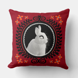 Strange White Bunny: Red, Black, Teal, & Orange Kissen