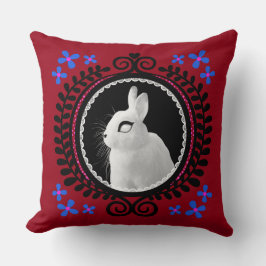 Strange White Bunny: Red, Blue, Pink & Black  Kissen
