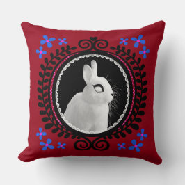 Strange White Bunny: Red, Blue, Pink & Black  Kissen