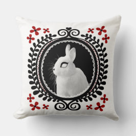 Strange White Bunny: White, Black & Red Throw Pill Kissen