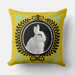 Strange White Bunny: Yellow, Black, & Light Blue  Kissen