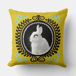 Strange White Bunny: Yellow, Black, & Light Blue  Kissen