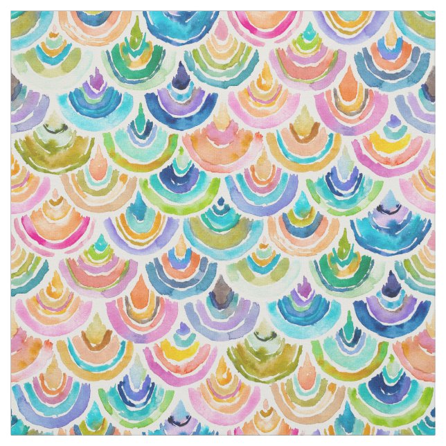 STRANGEBOW Regenbogen-Aquarell-Fisch-Skala Stoff (Muster)