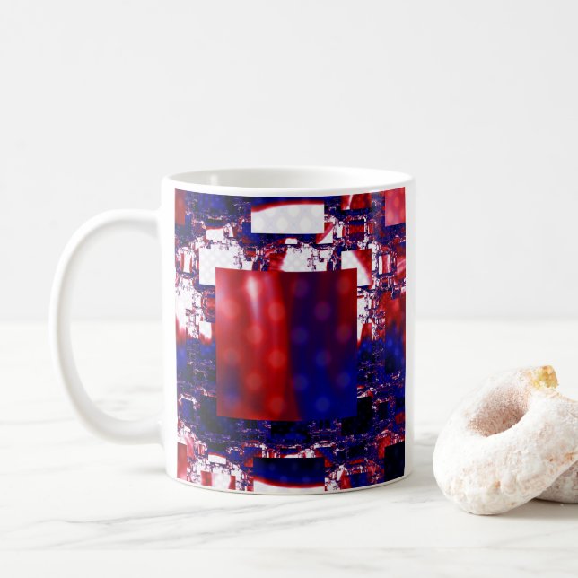 Strangieren | Rote und blaue Fraktal Kunst Kaffeetasse (Mit Donut)