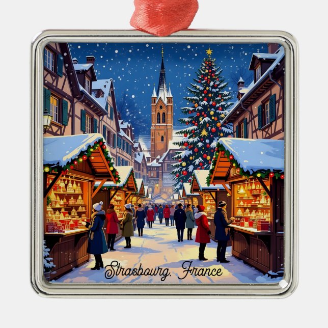 Strasbourg, France Christmas Market Holiday Ornament Aus Metall (Vorne)