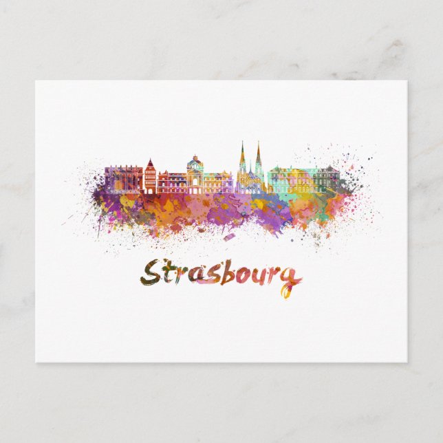 Strasbourg skyline im Watercolor Postkarte (Vorderseite)