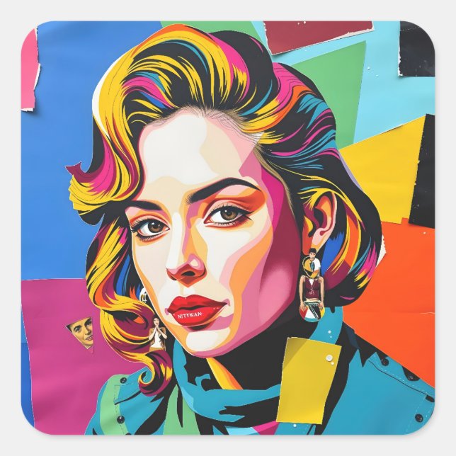 „Strasha“ - Gloss Pop Collage Dream Quadratischer Aufkleber (Vorderseite)