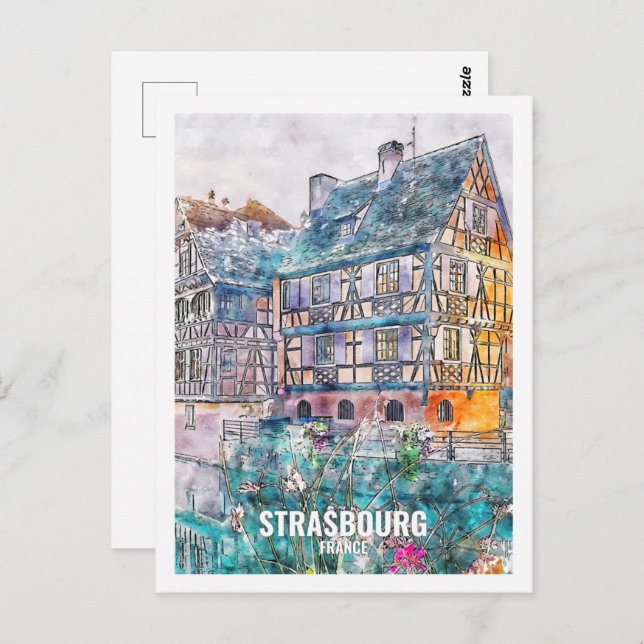 Straßburg Frankreich Berühmter Platz Wasserfarben Postkarte (Vorne/Hinten)