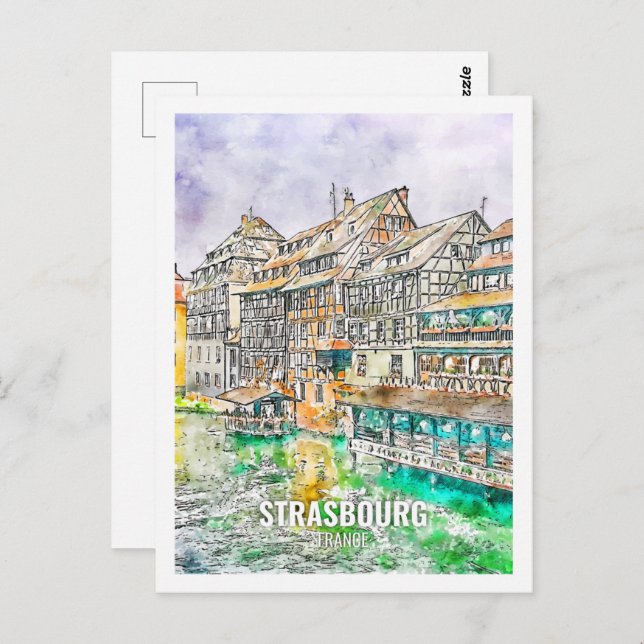 Straßburg Frankreich Berühmter Platz Wasserfarben Postkarte (Vorne/Hinten)