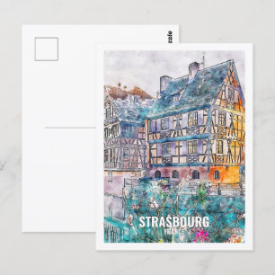 Straßburg Frankreich Berühmter Reiseort Wasserfarb Postkarte