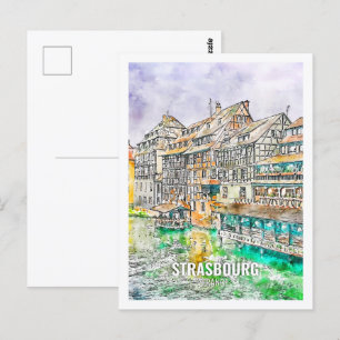 Straßburg Frankreich Berühmter Reiseort Wasserfarb Postkarte
