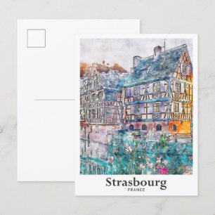 Straßburg Frankreich Reise Aquarell Handgezeichnet Postkarte