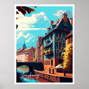 Straßburg Frankreich Vintage Illustration Poster