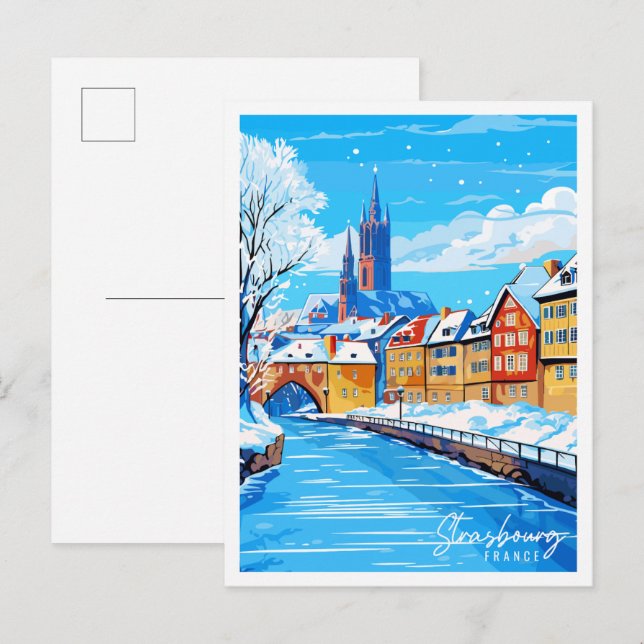 Straßburg - Frankreich - Vintage-Illustration Postkarte (Vorne/Hinten)