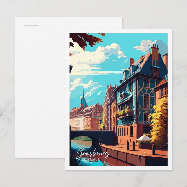Straßburg Frankreich Vintage Illustration Postkarte (Vorne/Hinten)