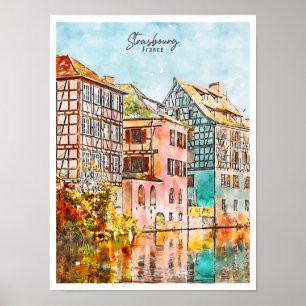 Straßburg Frankreich vintage Reise Aquarell Poster