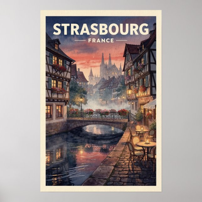 Straßburg Frankreich Vintage Reise Poster (Vorne)