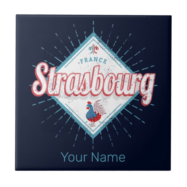 Straßburg Grand Est France Retro Rooster Vintag Fliese (Vorderseite)