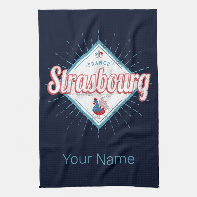 Straßburg Grand Est France Retro Rooster Vintag Geschirrtuch (Vertikal)